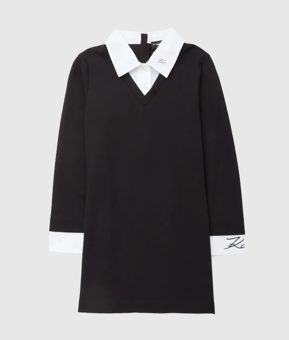 Karl Lagerfeld Girls Kontrastkragen Kleid Mädchenkleid Langarm