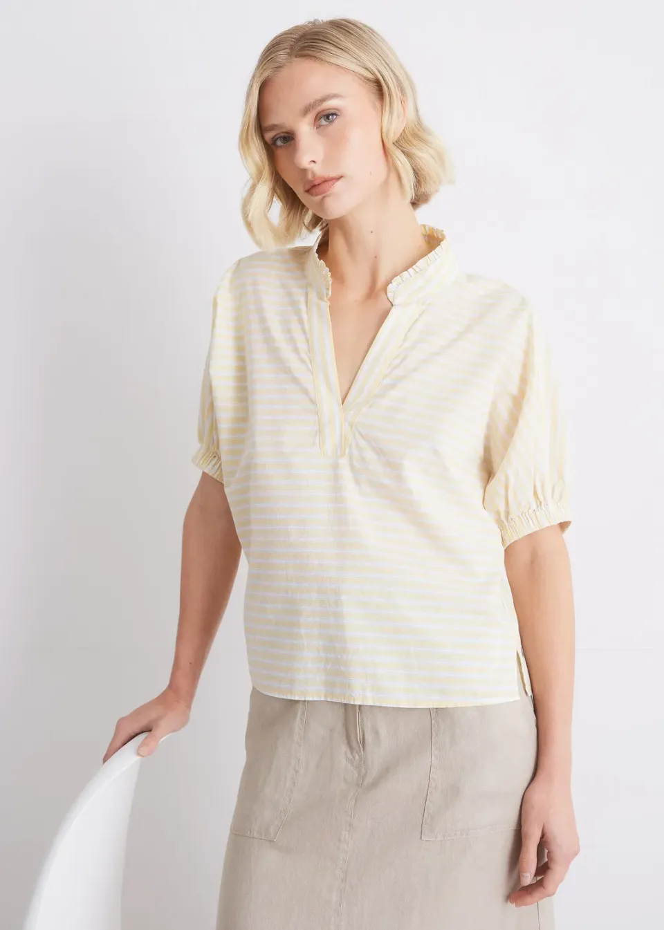 Senatex Gestreifte Bluse Vanilla Combo Baumwolle