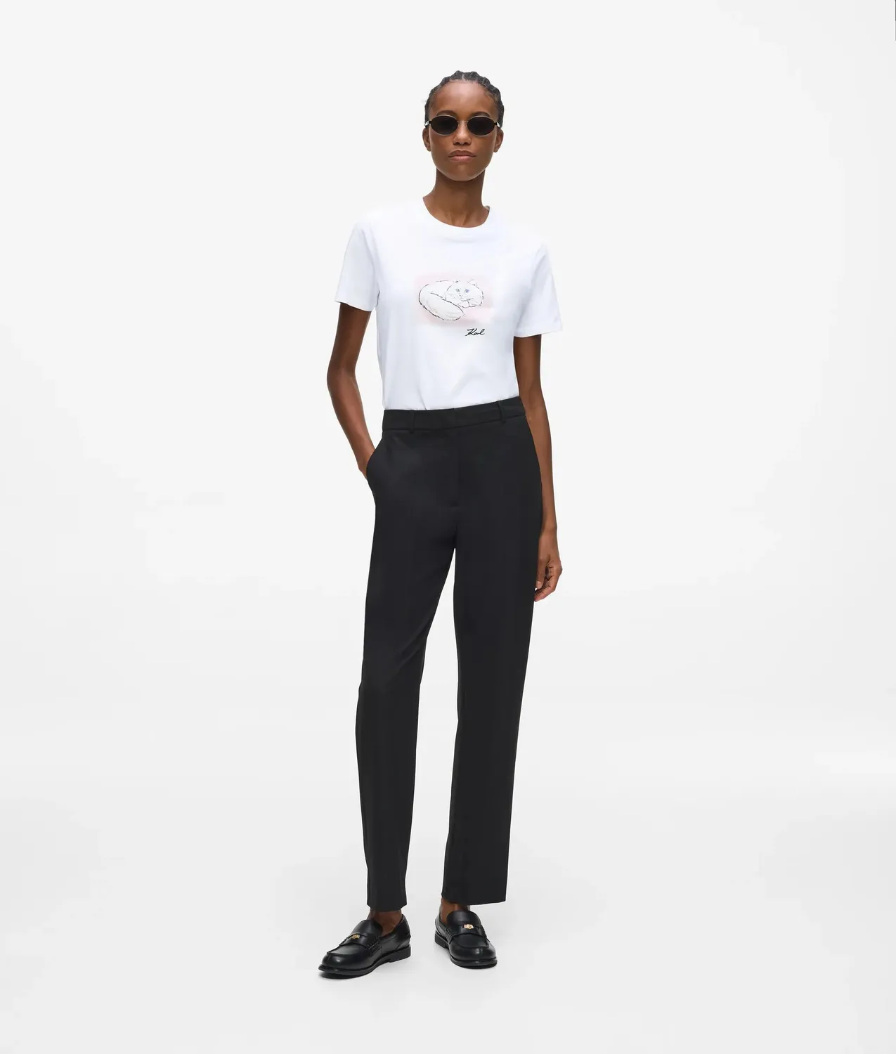 Karl Lagerfeld Illustrated Portrait T-Shirt Damen Bio-Baumwolle