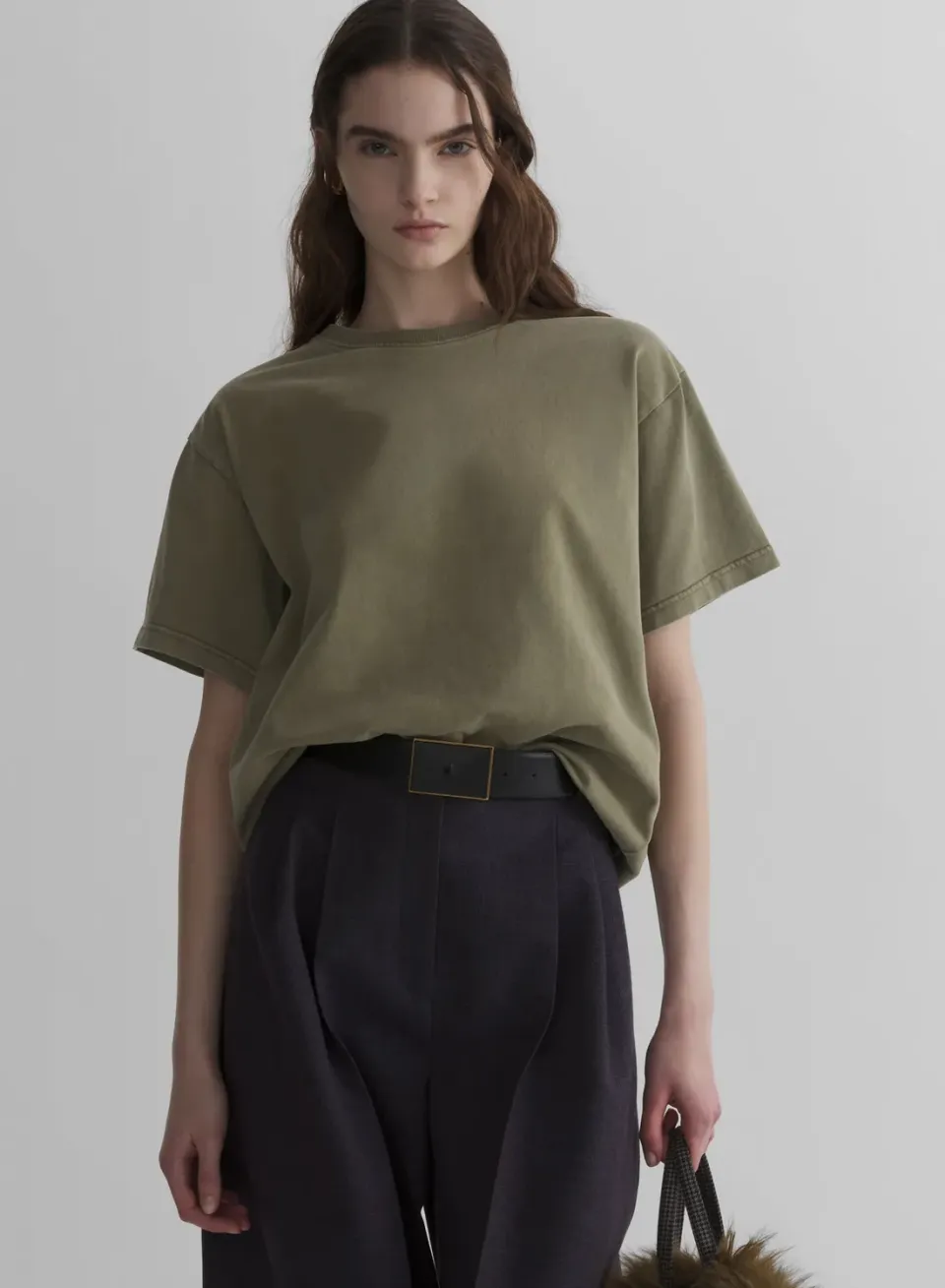 Mugler Logo T-Shirt Kurzarm Oversize khaki