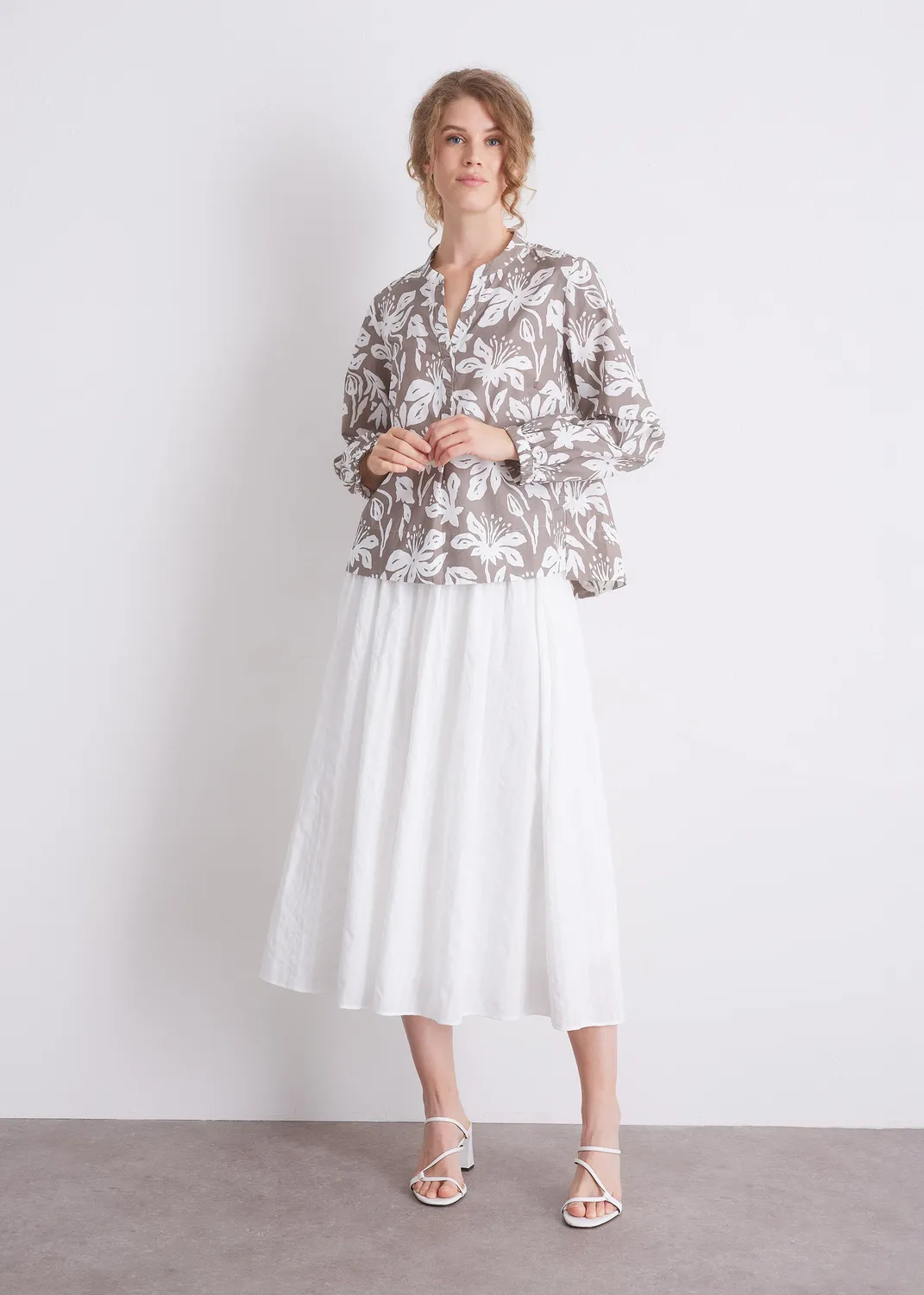 Senatex Bluse Tropical Shadow Gemustert V-Ausschnitt