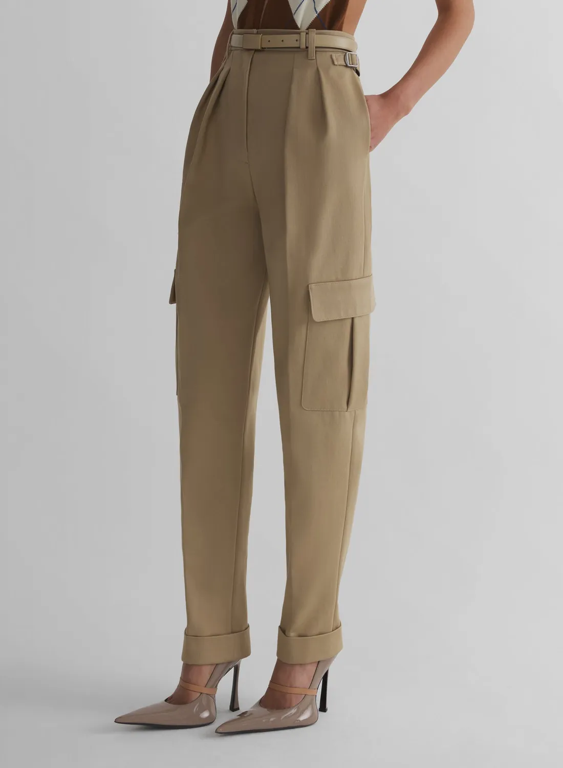 Mugler Cargo Pants Hose Beige Wolltwill Gerade