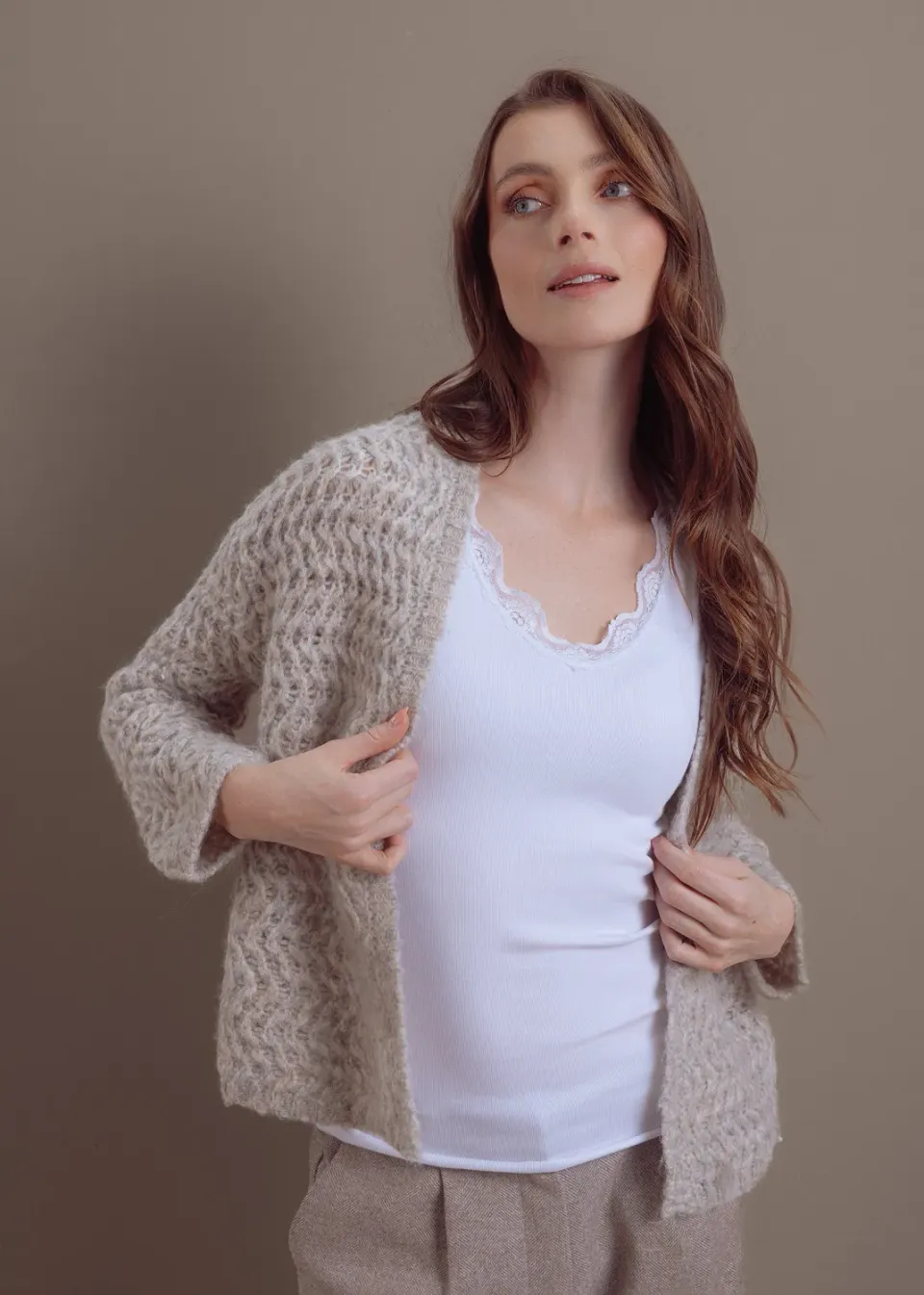 Senatex Strickjacke Woll-Alpaka-Mix Chalk Cardigan