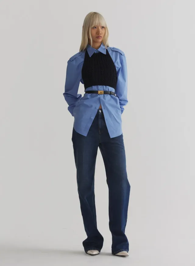 Mugler Five Pocket Straight Jeans washed Denim