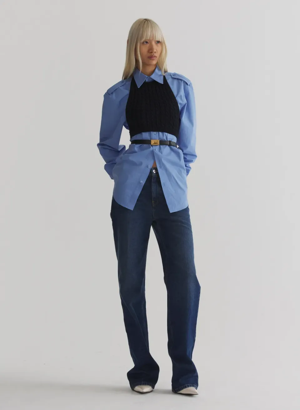 Mugler Five Pocket Straight Jeans washed Denim
