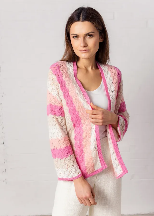 Senatex Ajour-Strickjacke Cardigan Coral Lochstrick Wolle
