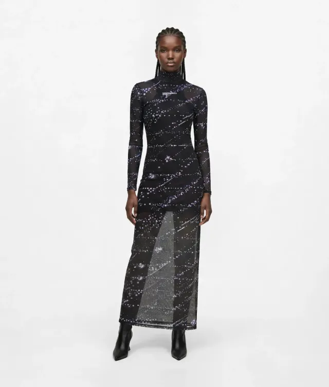 Karl Lagerfeld KL Jeans Constellation Maxikleid Mesh Sternenprint