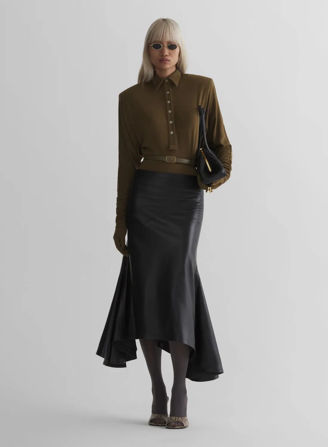 Mugler Batsleeves Polo Bodysuit khaki
