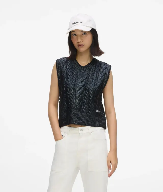Karl Lagerfeld KL Jeans Strickweste Damen Cropped Zopfmuster