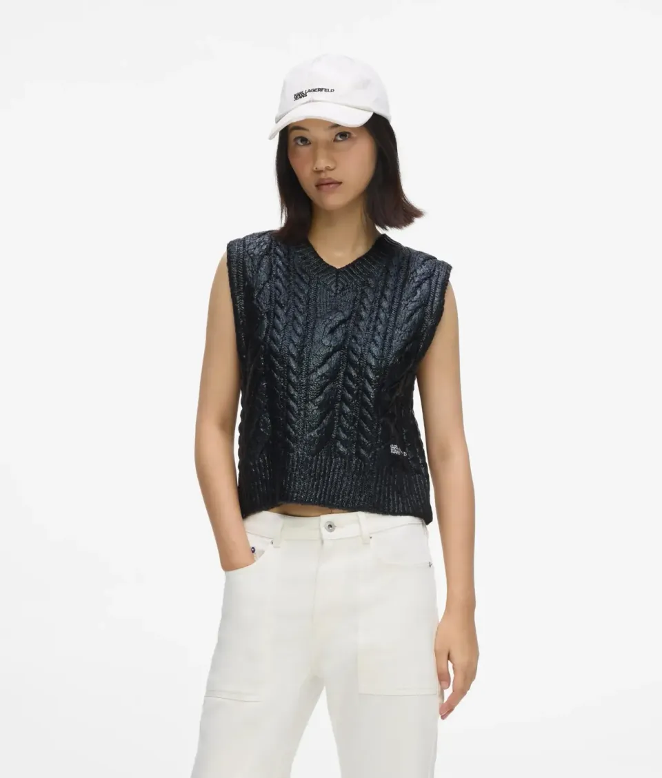 Karl Lagerfeld KL Jeans Strickweste Damen Cropped Zopfmuster