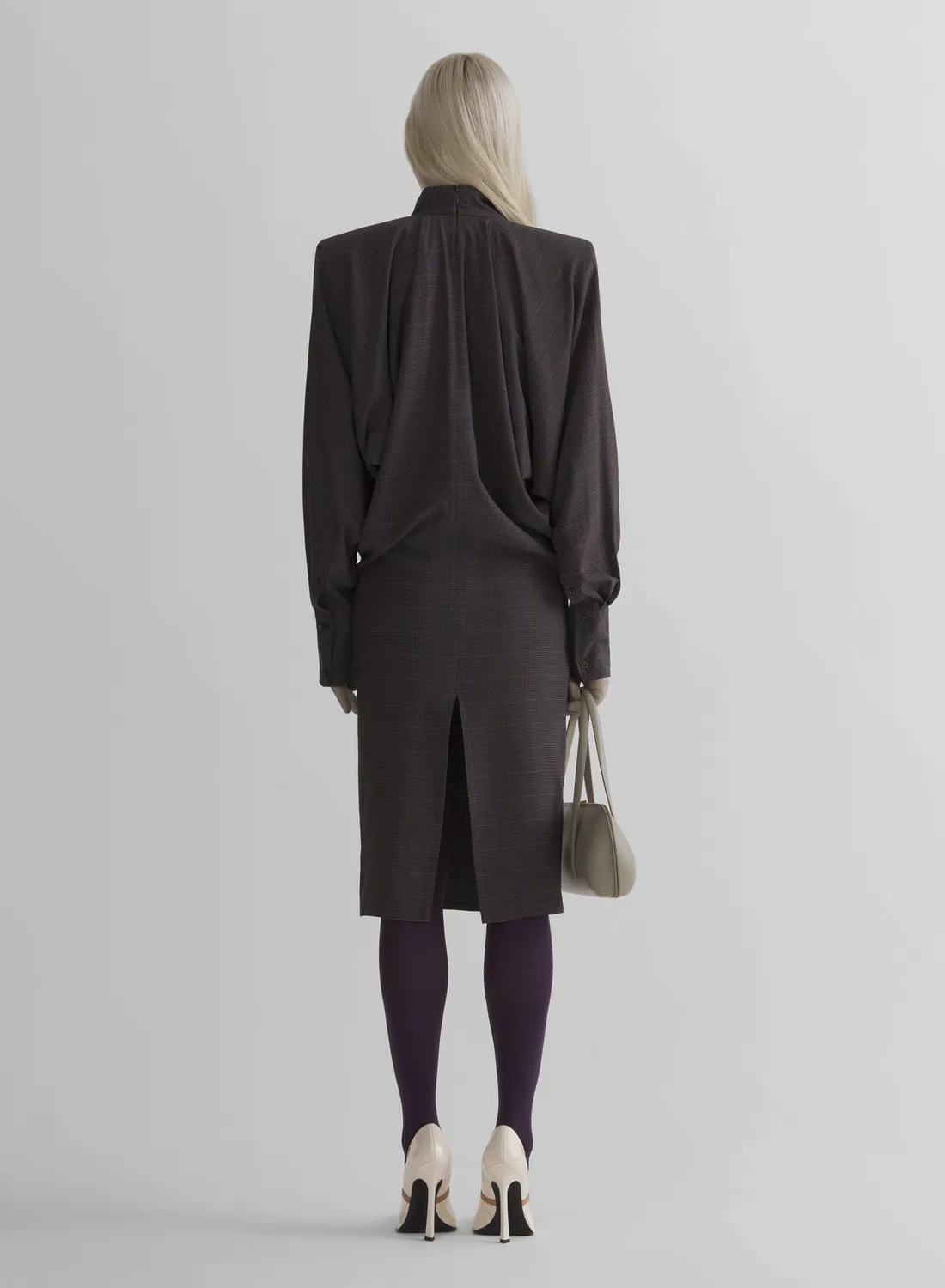 Mugler Bat Midikleid taupe kariert Jersey