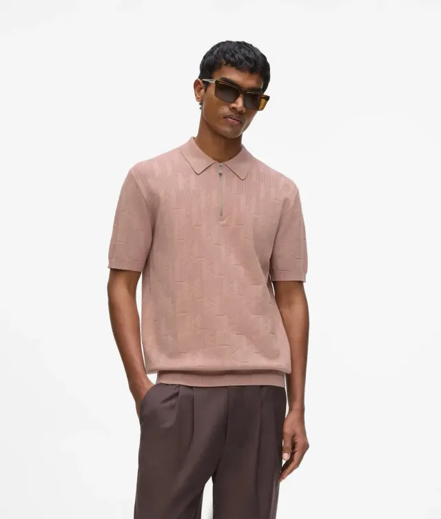 Karl Lagerfeld Monogram Zip-Up Poloshirt Jacquard Reverskragen