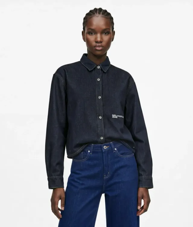 Karl Lagerfeld Jeans Boxy Jeanshemd Glitzer Druckknöpfe