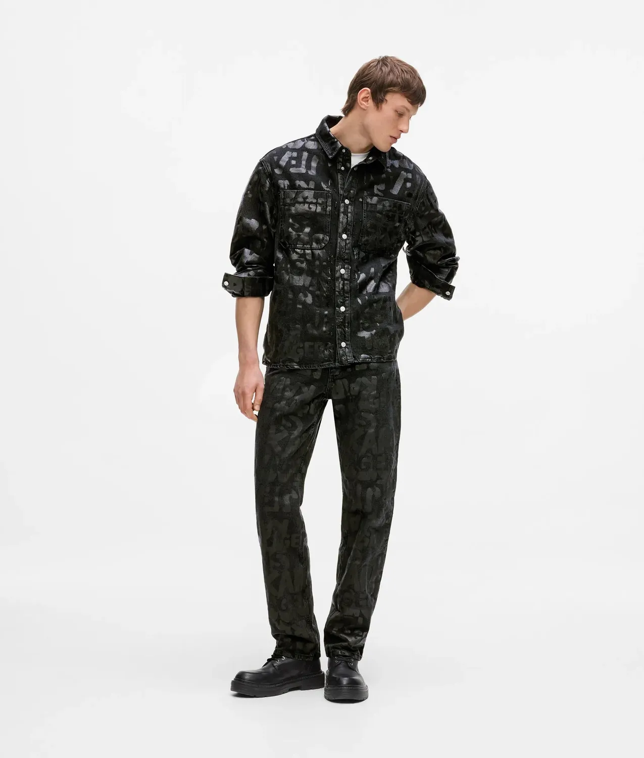 Karl Lagerfeld Jeans All-Over Logo Denim Overshirt Herren