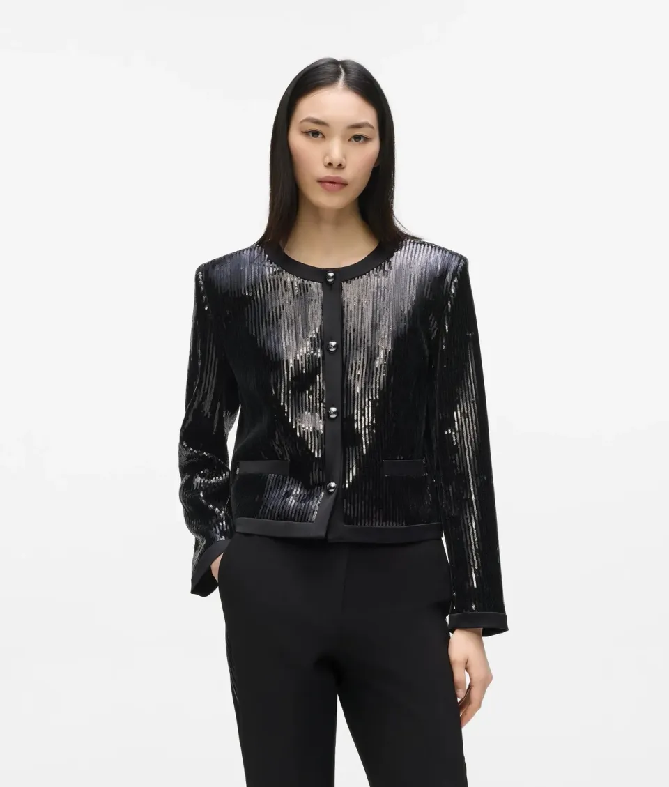 Karl Lagerfeld Sequin Blazer Pailletten Jacke Schwarz