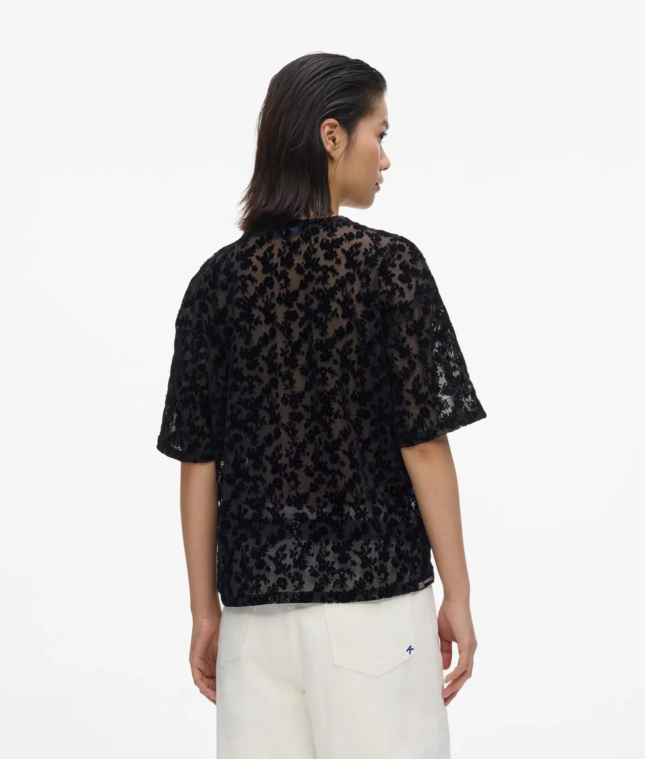 Karl Lagerfeld Floral Mesh T-Shirt Damen S transparent