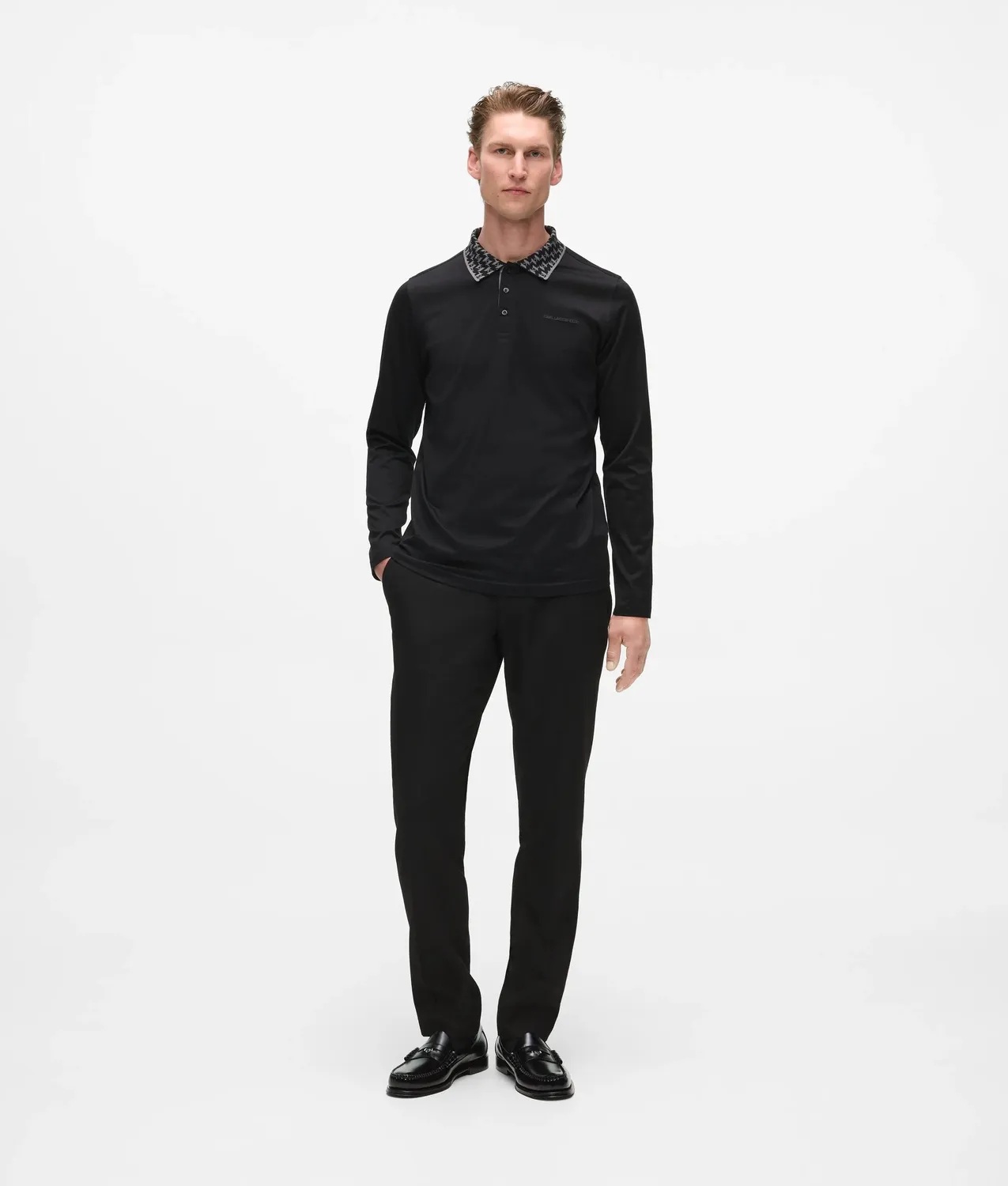 Karl Lagerfeld Monogram Collar Poloshirt Langarm Herren