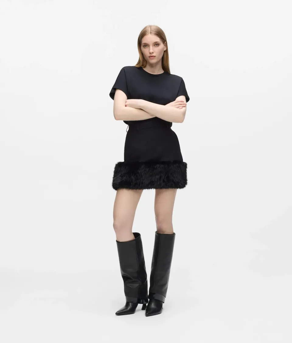 Karl Lagerfeld Minirock Wolle Kunstfell Gr. 0-10