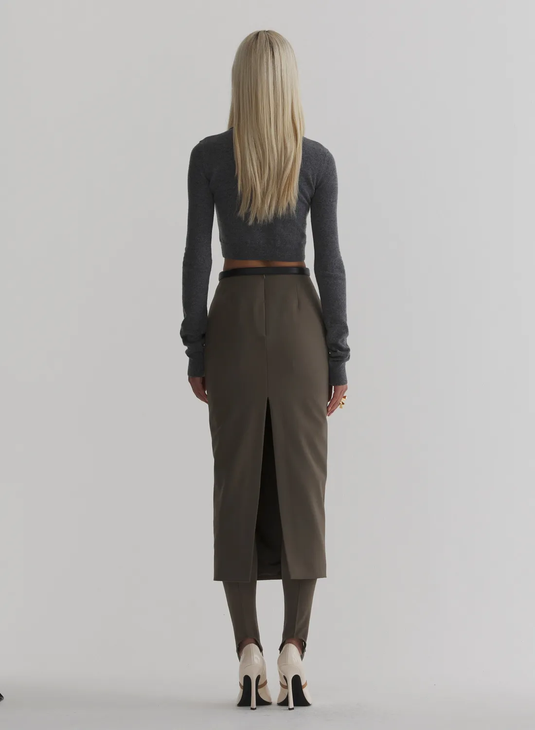 Mugler Pencil Rock taupe Wolle knielang высокий