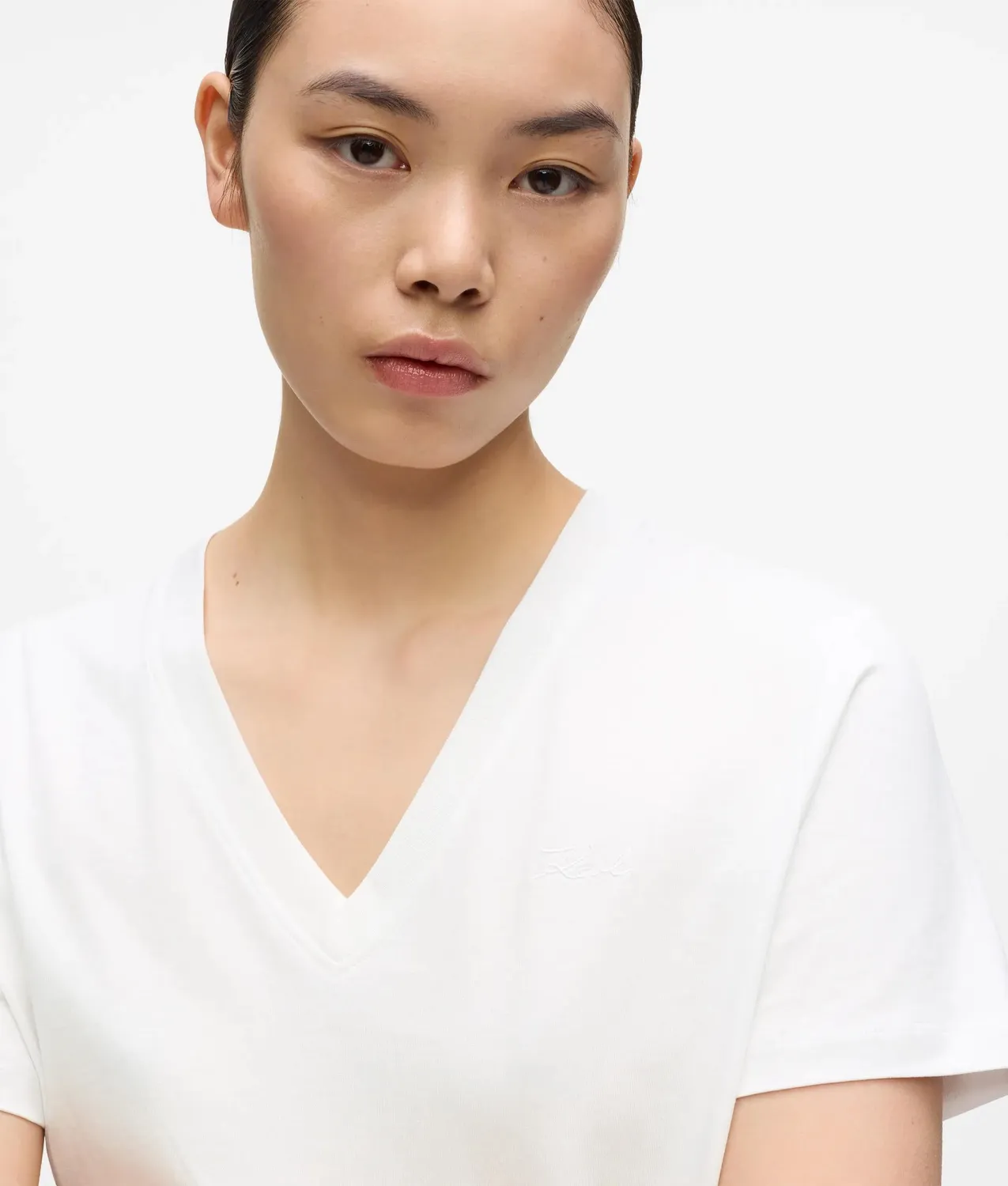 Karl Lagerfeld Signature V-Neck T-Shirt Bio-Baumwolle