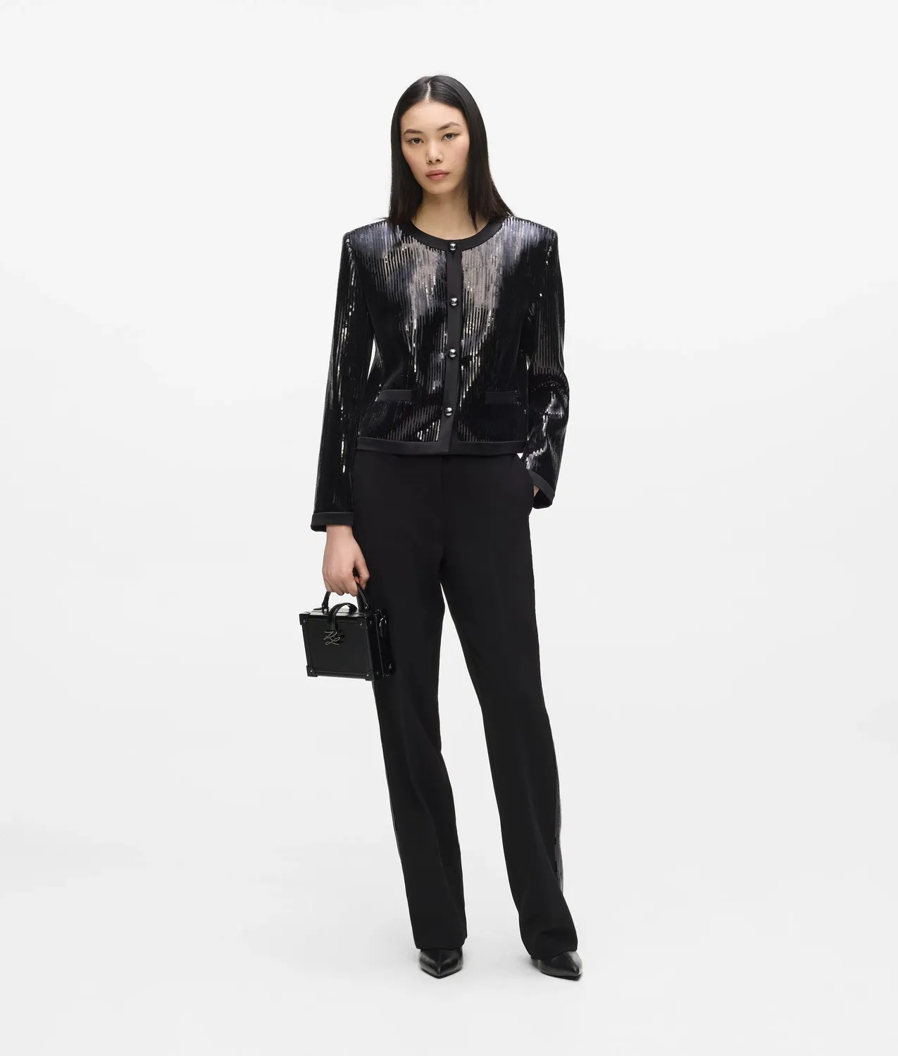 Karl Lagerfeld Sequin Blazer Pailletten Jacke Schwarz