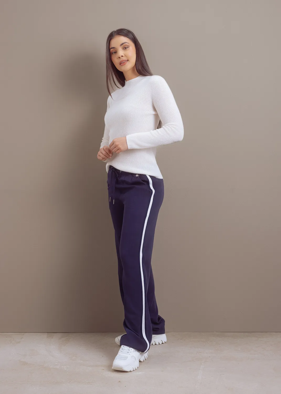 Senatex Weite Viskose Hose Navy mit Streifen