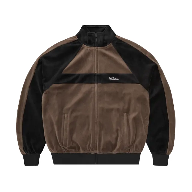 Corteiz Pista Velour Trainingsjacke Schwarz Braun