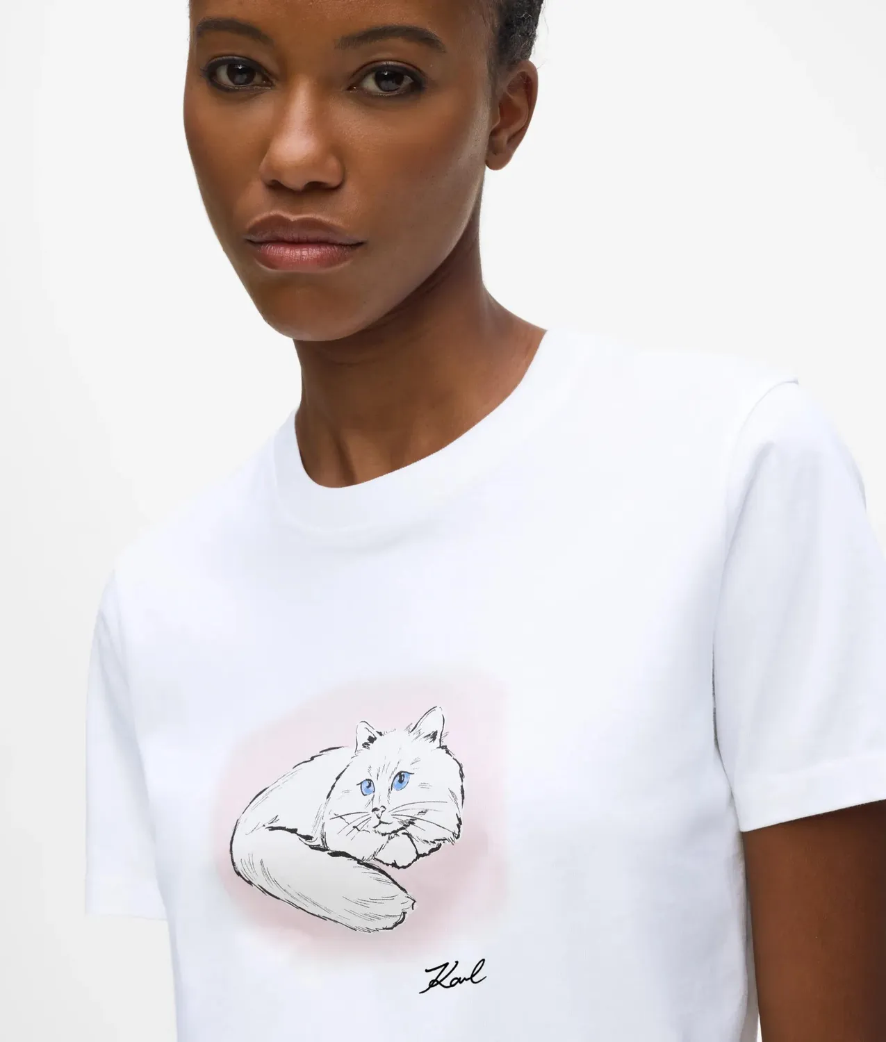 Karl Lagerfeld Illustrated Portrait T-Shirt Damen Bio-Baumwolle