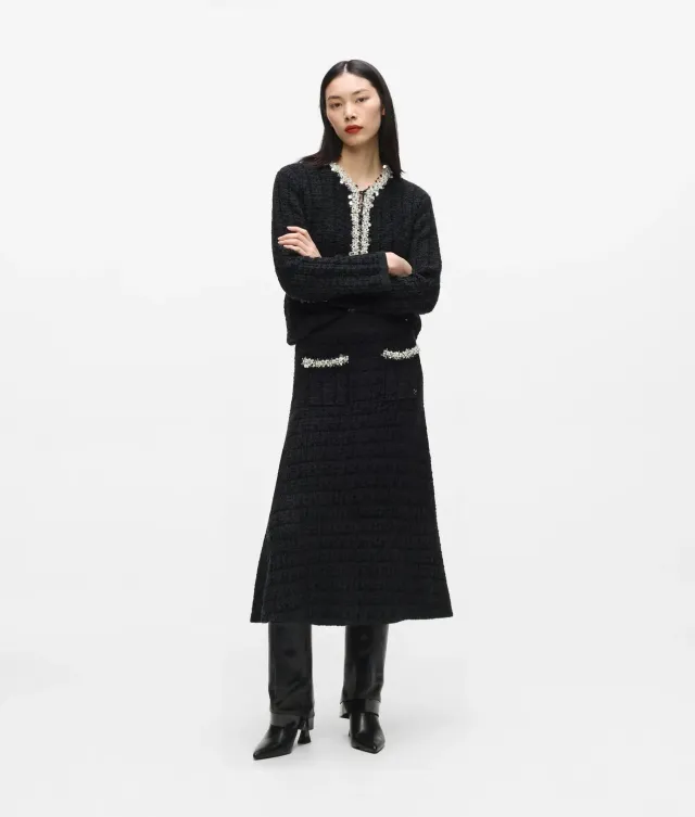 Karl Lagerfeld Midi Strickrock Bouclé Kunstperlen