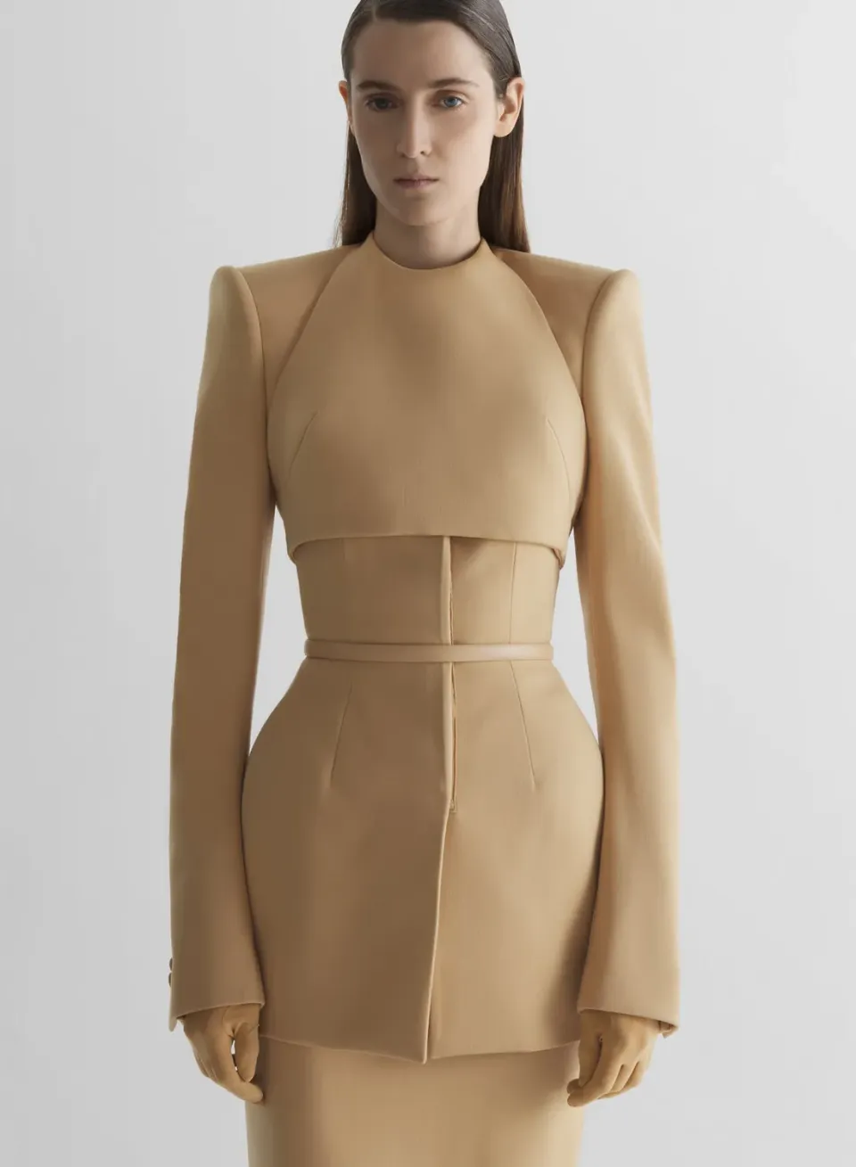 Mugler Cropped Tailored Top kurz Beige
