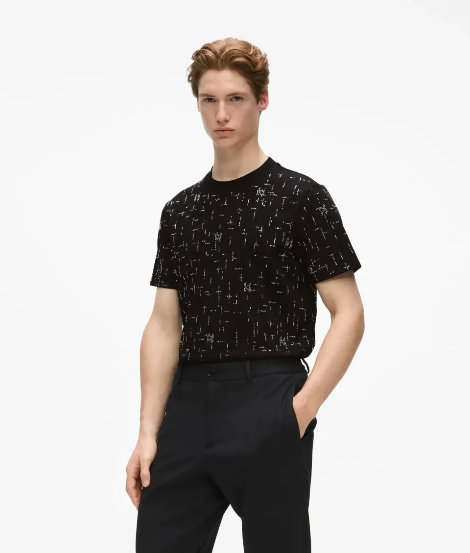 Karl Lagerfeld Monogram Rhinestone T-Shirt Baumwolle Strass