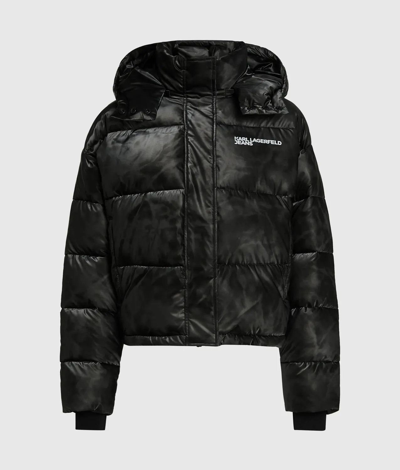 Karl Lagerfeld Jeans Cropped Pufferjacke glänzend mit Kapuze