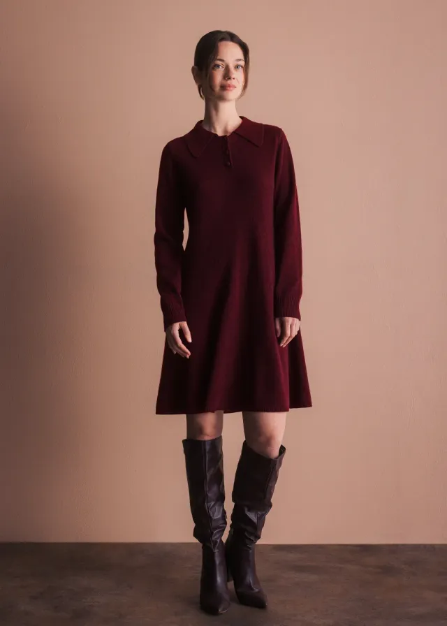 Senatex Strickkleid mit Kragen Kleid Choco Merino A-Linie