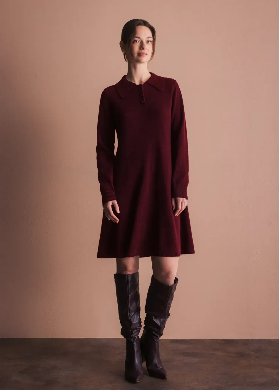 Senatex Strickkleid mit Kragen Kleid Choco Merino A-Linie