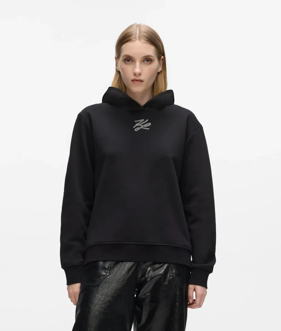 Karl Lagerfeld Rhinestone Autograph Hoodie Strass