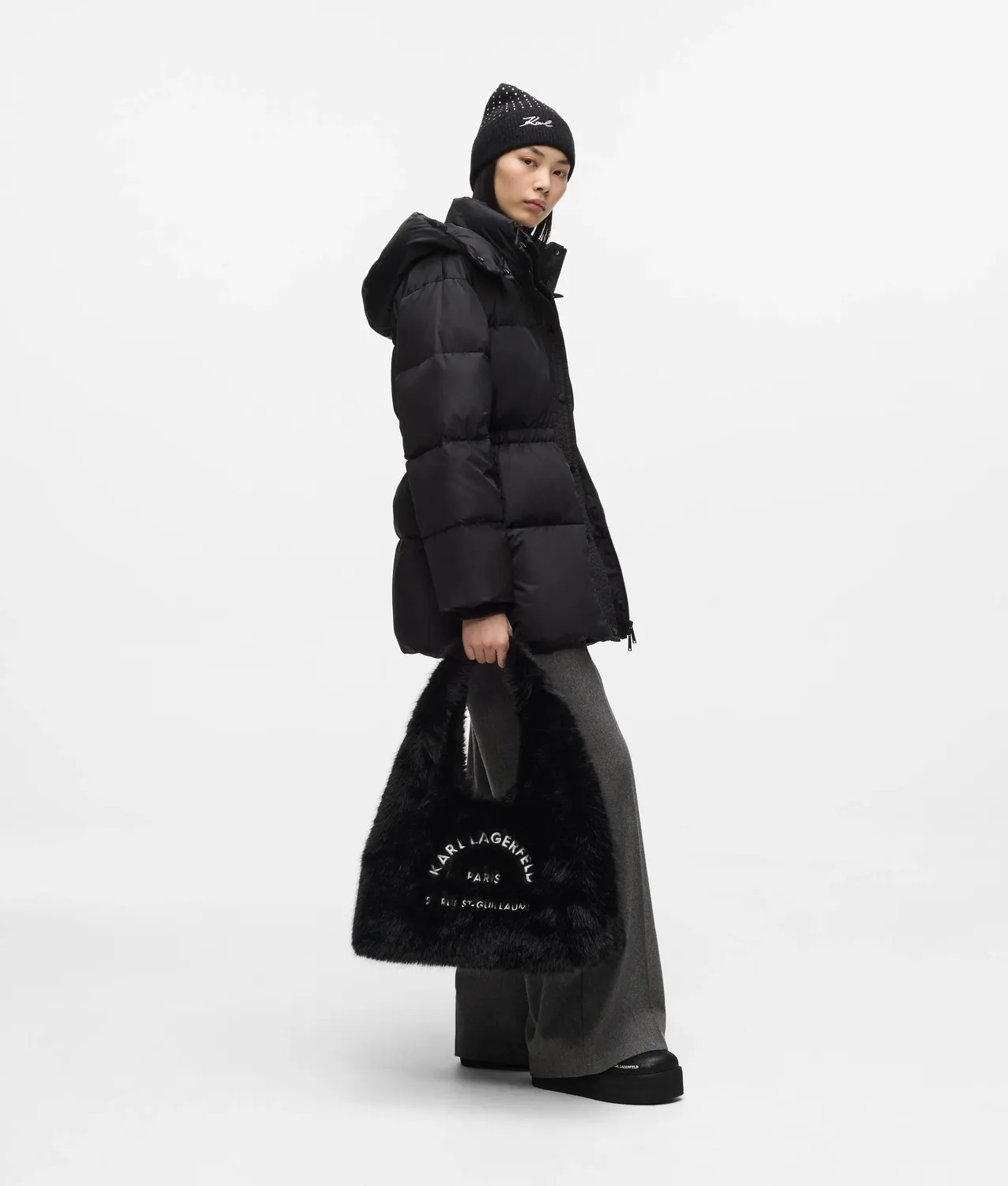 Karl Lagerfeld Midi Pufferjacke Tailliert mit Kapuze