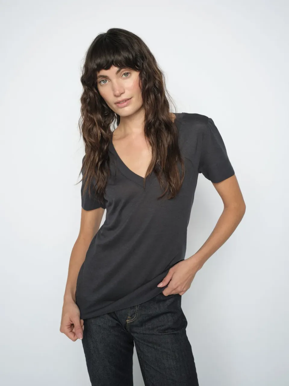 Mos Mosh MMSink V-Neck T-Shirt figurbetont Ecru