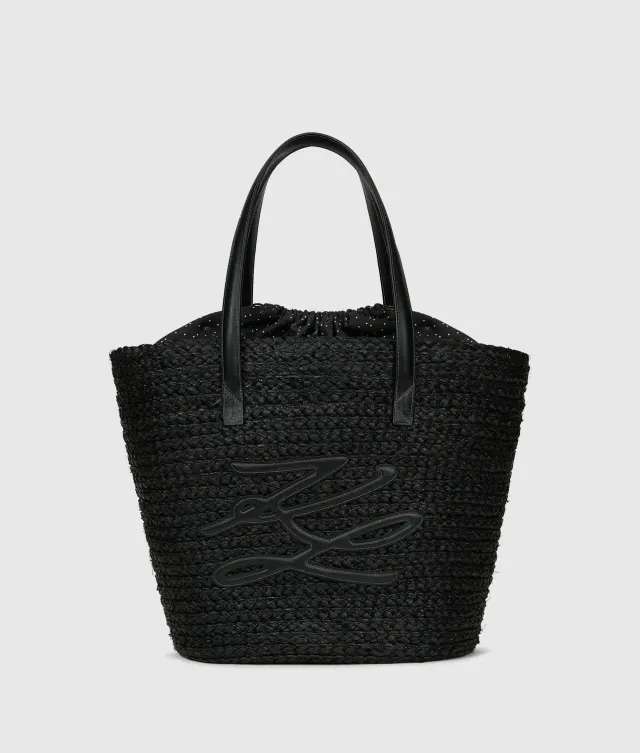 Karl Lagerfeld Autograph Raffia Strandtasche Natur