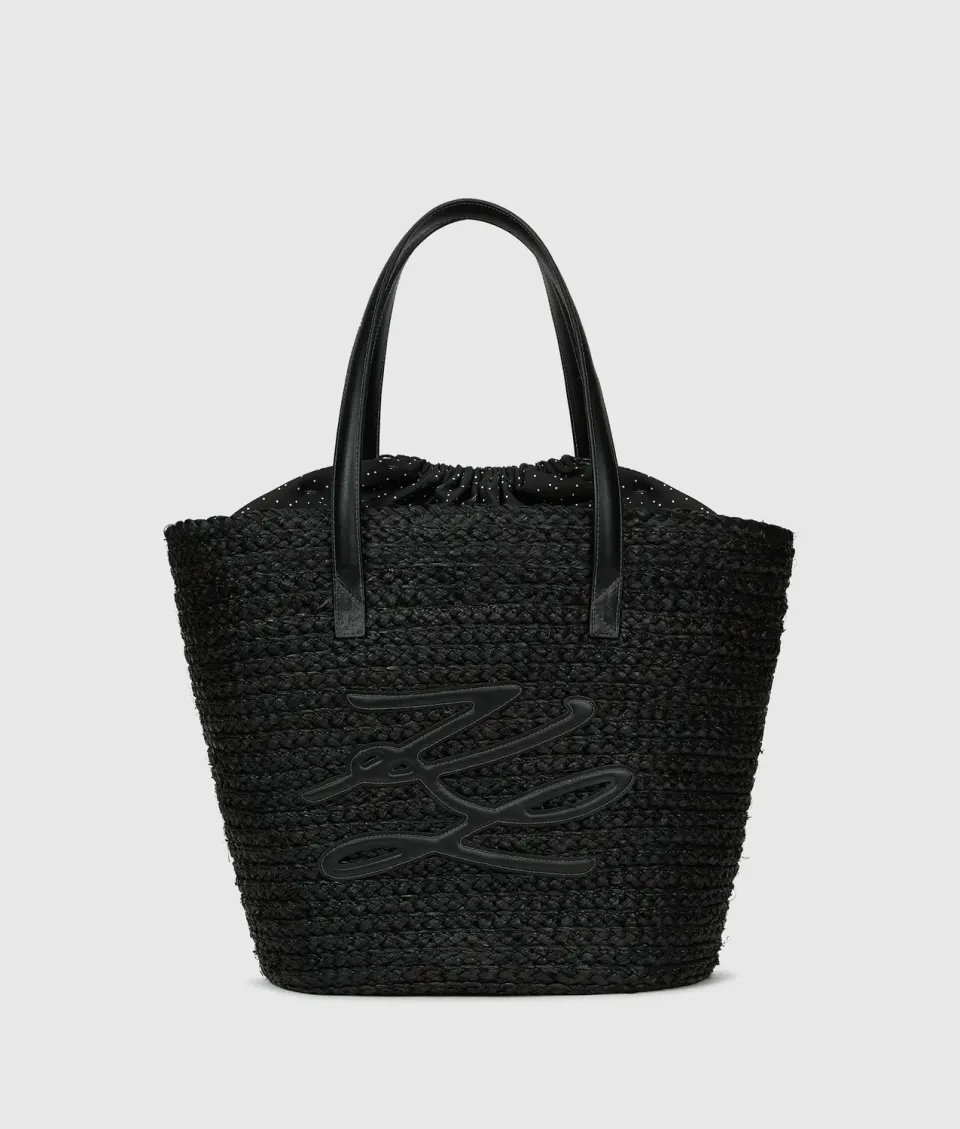 Karl Lagerfeld Autograph Raffia Strandtasche Natur