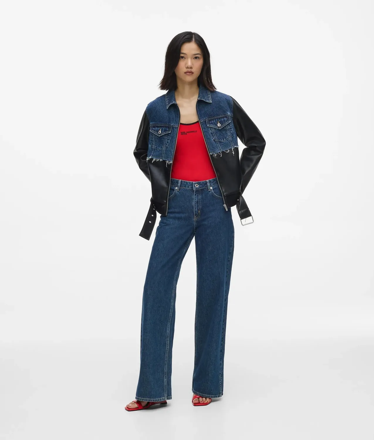 Karl Lagerfeld KL Jeans Denim Jacke Kunstleder Mix