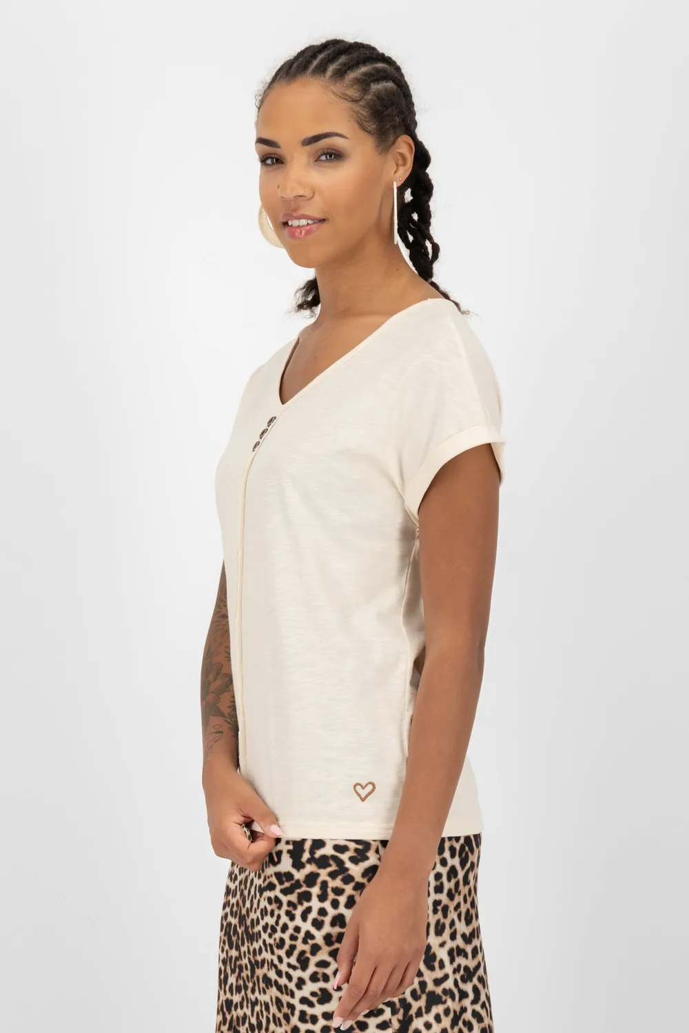 Alife & Kickin AnaisAK A Shirt Beige Baumwolle V-Ausschnitt