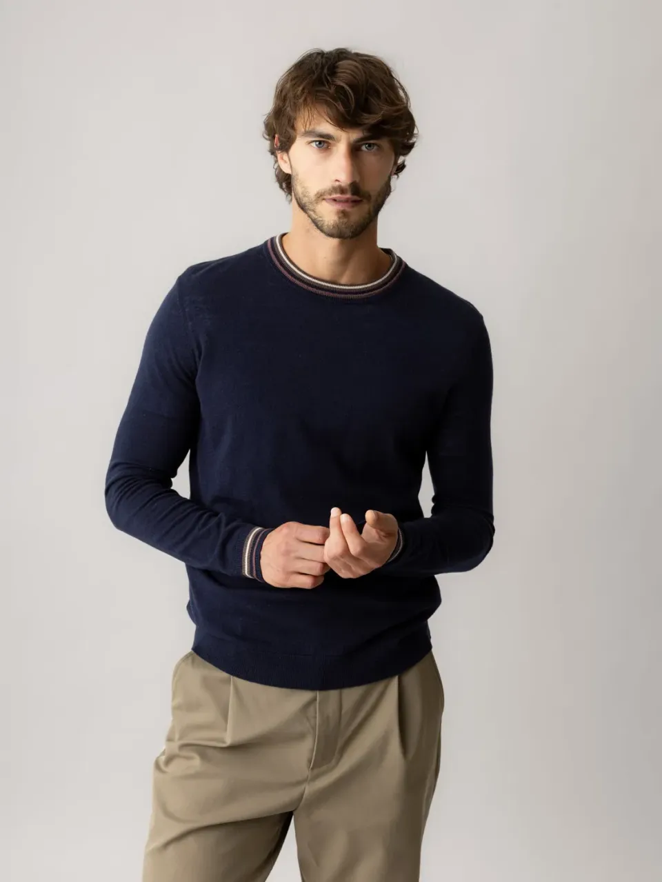 Mos Mosh MMGAdam Contrast Pullover navy Rundhals Wolle