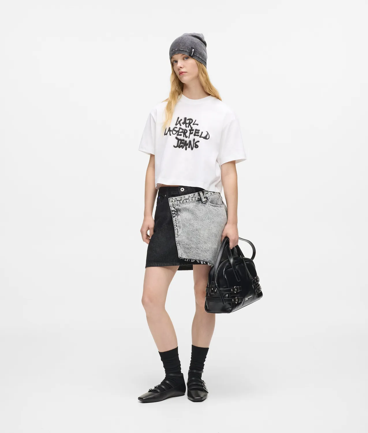 Karl Lagerfeld Jeans Cropped Graffiti T-Shirt weiss
