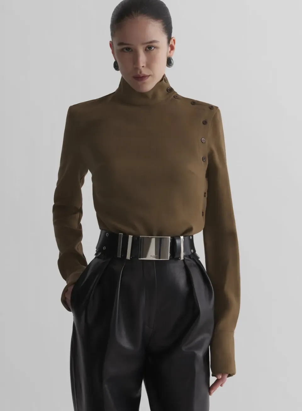 Mugler Fencing Shirt Hemd Khaki gerader Schnitt
