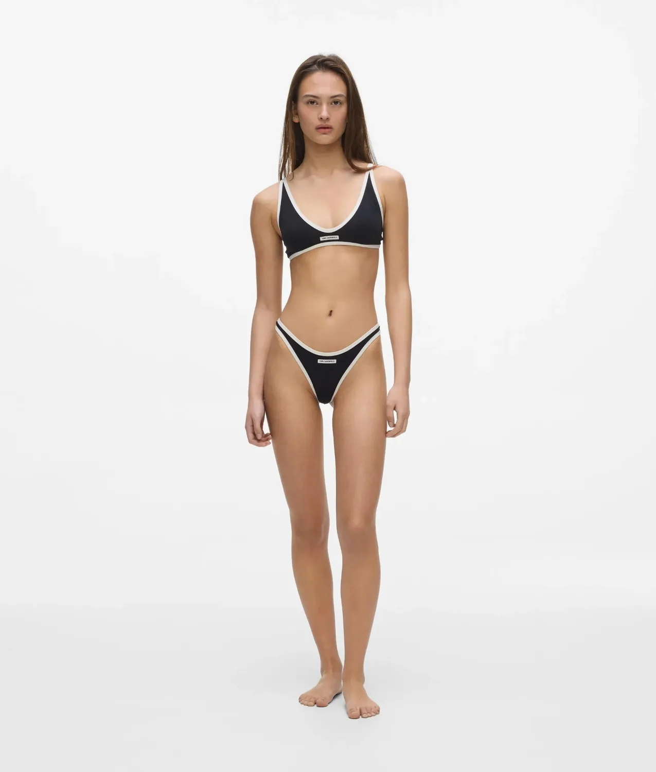 Karl Lagerfeld Monochrome High-Leg String Tanga Schwarz Piping