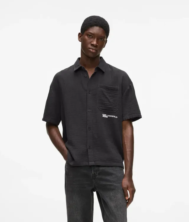 Karl Lagerfeld Crinkled Kurzarm-Hemd Logo Baumwolle
