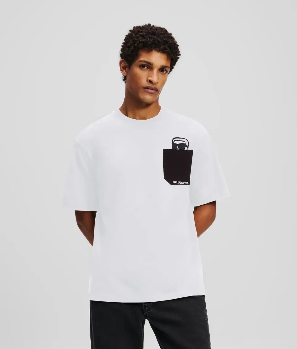 Karl Lagerfeld Ikon Peek-a-Boo Pocket T-Shirt Bio-Baumwolle