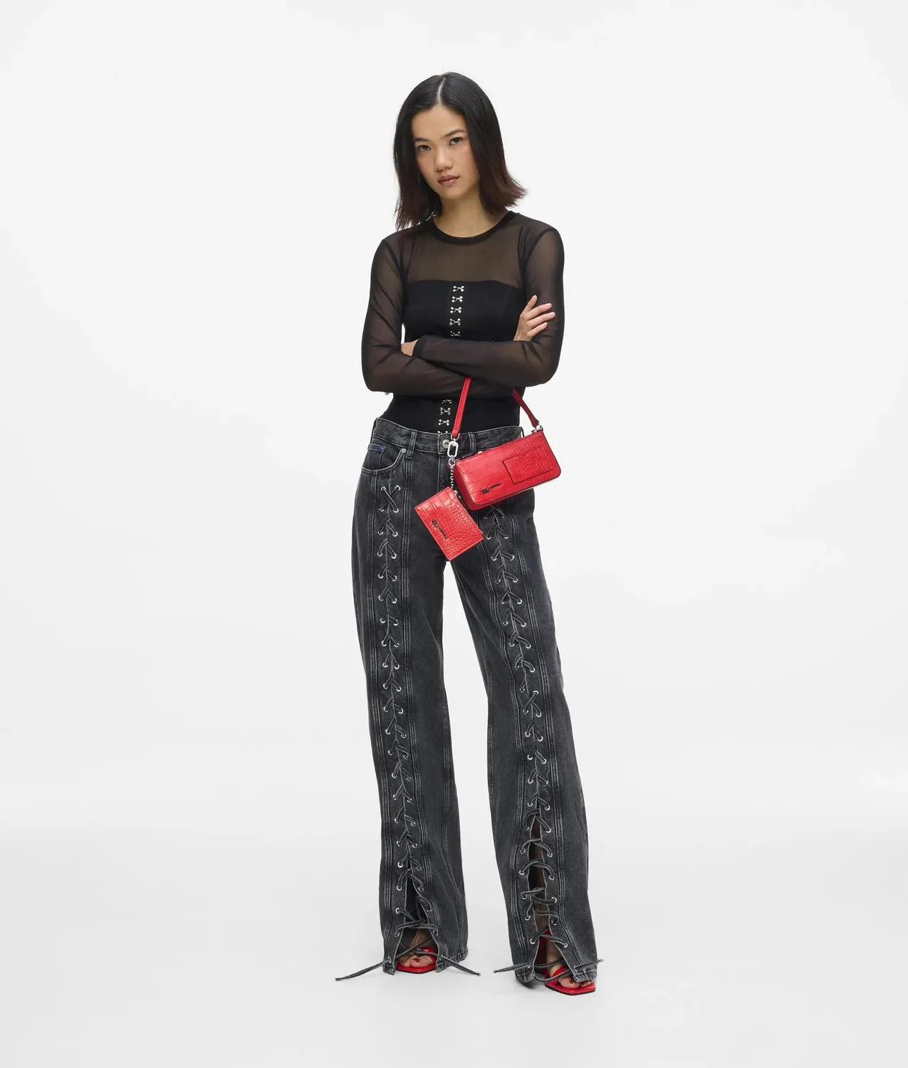 Karl Lagerfeld KL Jeans Lace-Up Relaxed Mid-Rise