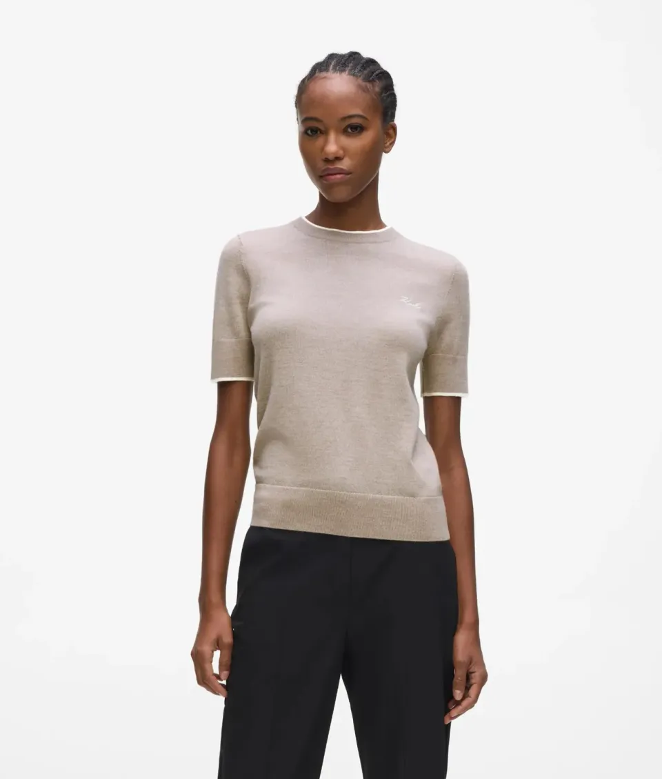 Karl Lagerfeld Merino T-Shirt Paspel Wolle