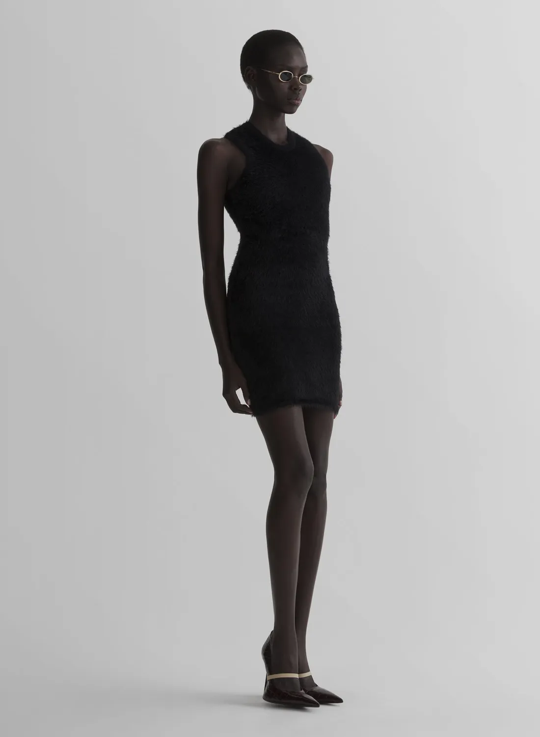 Mugler Brushed Knit Minikleid schwarz ärmellos